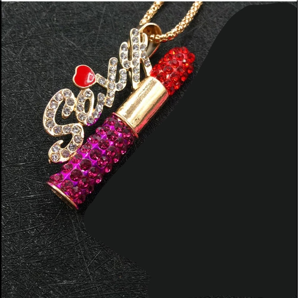 Crystal Sexy Lipstick Necklace